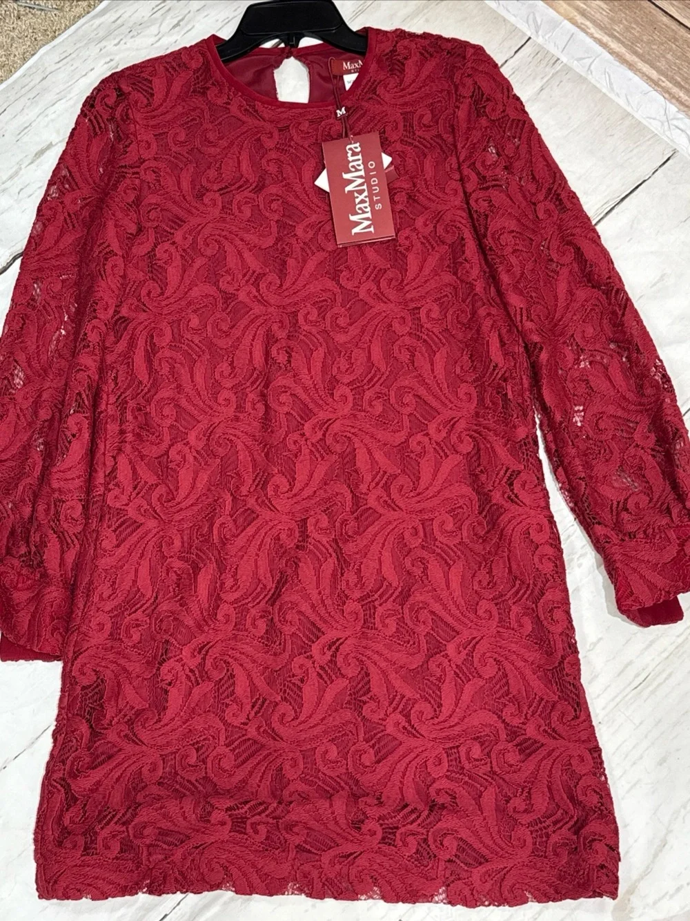 NWT Max Mara studio Esordio Lace Dress Floral Lace Overlay Red Rust Size 2